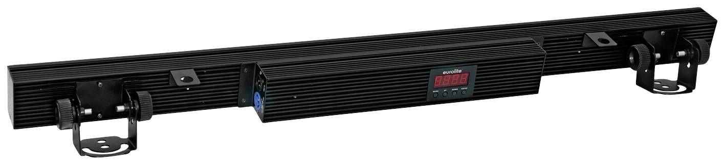 Czarny, podłużny grzejnik promiennikowy z cyfrowym wyświetlaczem pośrodku oraz dwoma uchwytami na końcach do zamocowania.