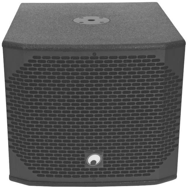 Czarny głośnik z okrągłą kratką z przodu i logo umieszczonym na środku dolnej części.