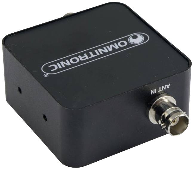 Czarny, kwadratowy sprzęt elektroniczny z napisem 'OMNITRONIC' na górnej powierzchni i złączem 'ANT IN' z boku.