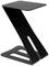 Czarny, metalowy stojak w kształcie litery z, wyposażony w prostokątną platformę na górze i stabilną podstawę, odpowiedni do prezentacji lub przechowywania obiektów.