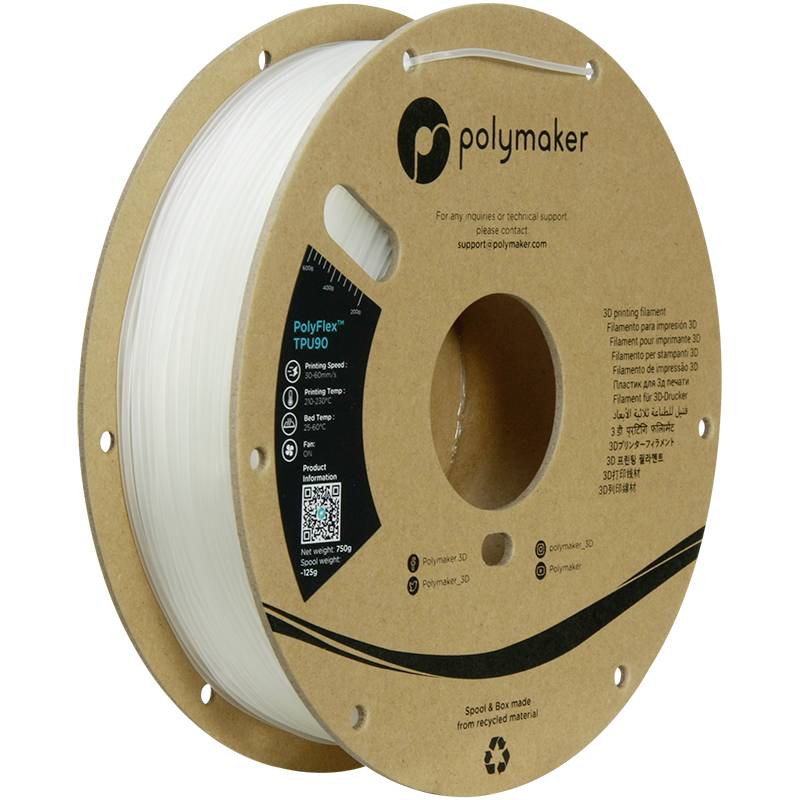 Филамент Polymaker PD02004 TPU90 для 3D-принтеров, гибкий TPU, 1,75 мм, 750 г, прозрачный PolyFlex™, 1 шт.