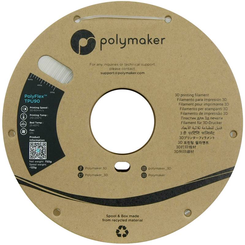 Филамент Polymaker PD02004 TPU90 для 3D-принтеров, гибкий TPU, 1,75 мм, 750 г, прозрачный PolyFlex™, 1 шт.