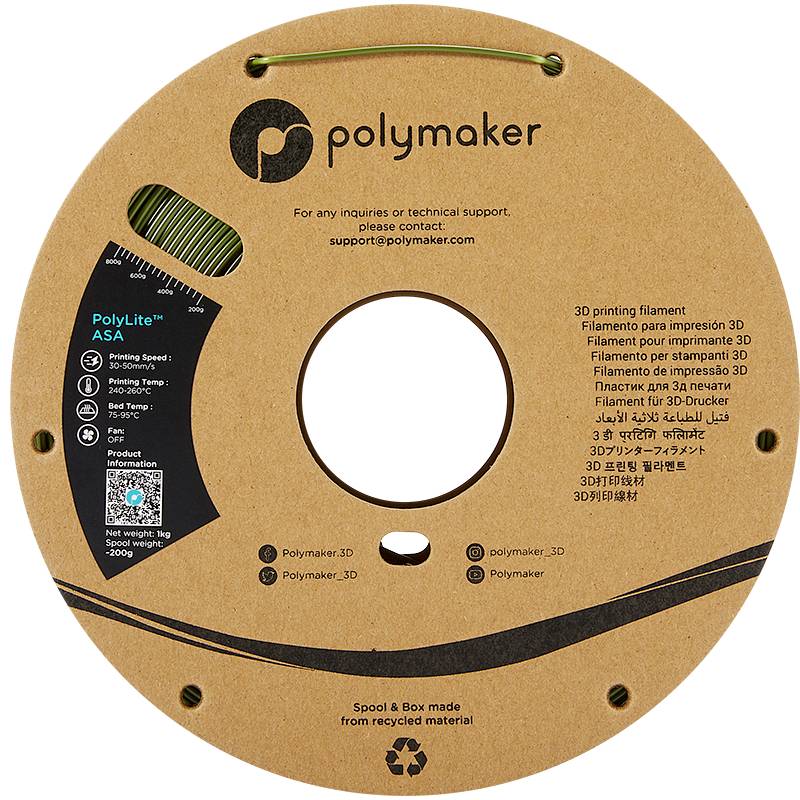Філамент Polymaker PF01009 Army Green для 3D-принтерів ASA, стійкий до атмосферних впливів, ультрафіолету та теплостійкості, 1,75 