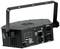 Czarny reflektor LED z uchwytem transportowym i wieloma złączami, takimi jak Power-In oraz DMX-In/Out, przeznaczony do oświetlenia scenicznego.
