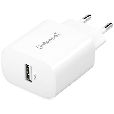 Białą ładowarkę USB z wtyczką europejską firmy Intenso z widocznym gniazdem USB-A.