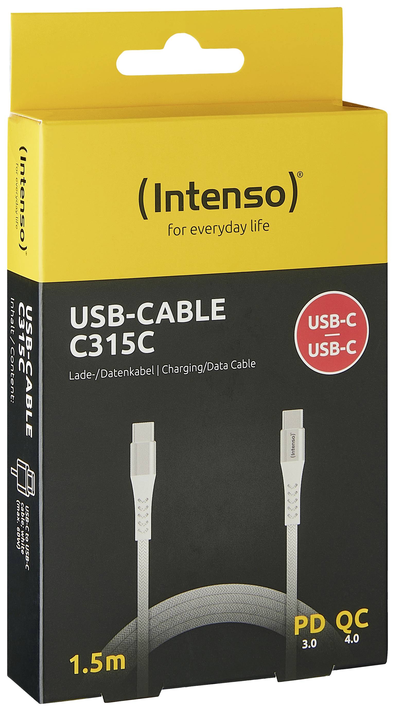 USB-кабель Intenso USB 2.0 USB-C® чоловічий роз'єм, USB-C® чоловічий роз'єм 1,50 м Біле тканинне обплетення 7901002