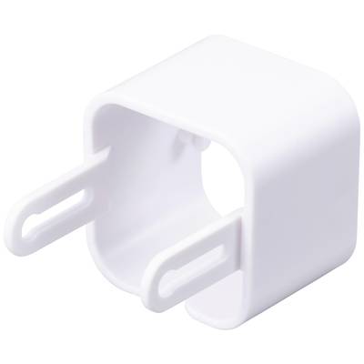 Biała osłona na wtyczkę zasilacza gniazda elektrycznego, która zapobiega bezpośredniemu kontaktowi z bolcami, minimalizując ryzyko porażenia prądem.