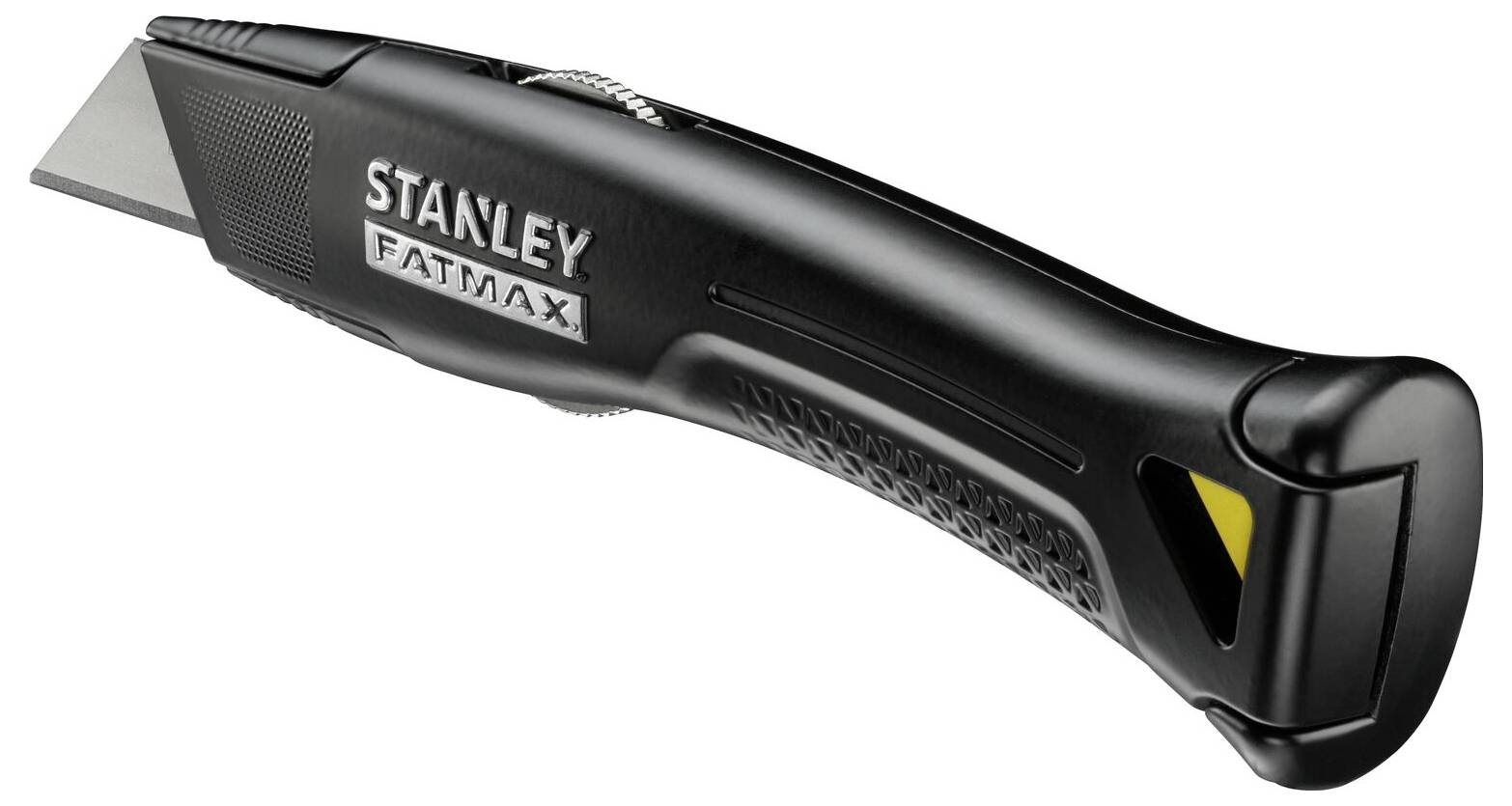Czarny nóż z serii 'Stanley FatMax' z ergonomiczną rękojeścią i ostrzem, przeznaczony do precyzyjnych prac tnących.
