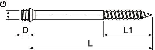 Rysunek techniczny śruby z wymiarami: średnica gwintu 'G', średnica trzpienia 'D', długość całkowita 'L', długość gwintu 'L1'.