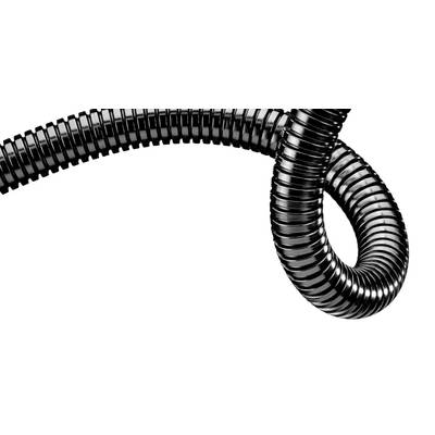 Czarno-srebrny, metaliczny, spiralny kabel wijący się w pętlę na białym tle.