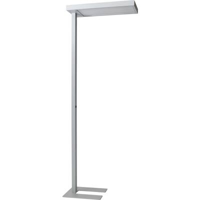 Lampa stojąca z metalu z prostokątnym abażurem, zaprojektowana w nowoczesnym i minimalistycznym stylu. Idealna do salonu lub biura.