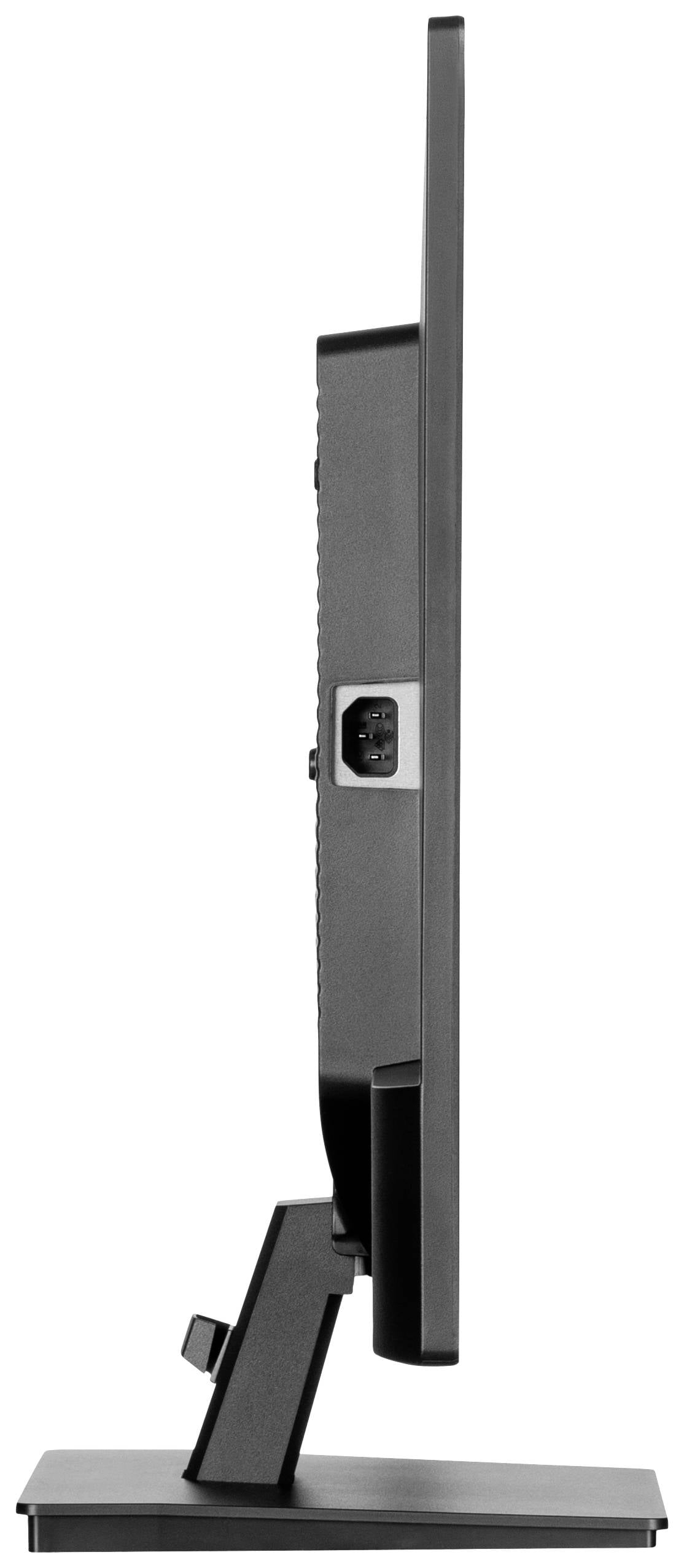 Widok z boku płaskiego ekranu komputerowego na podstawce.