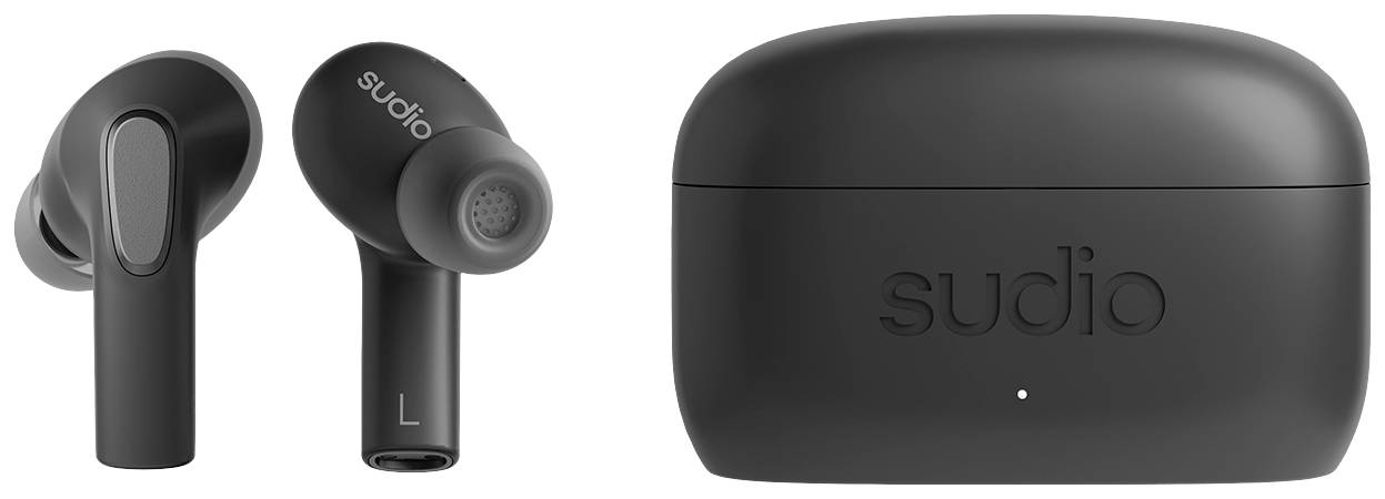 Bluetooth-стерео навушники-вкладиші Sudio E3, чорні, з шумопоглинанням, футляром для перенесення, сенсорним керуванням