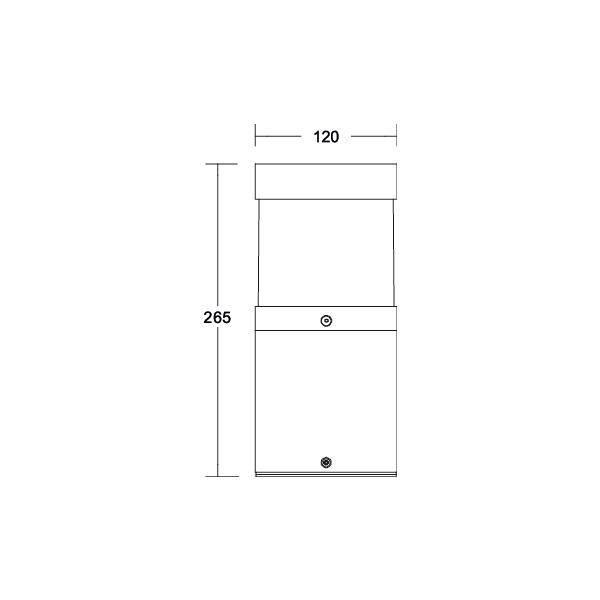Rysunek techniczny prostopadłościennego słupa o szerokości 120 mm i wysokości 265 mm.