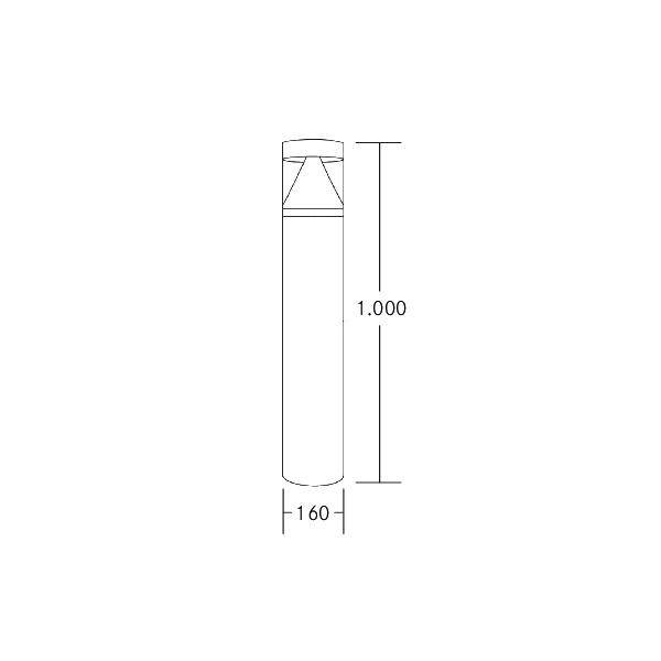 'Szkic cylindrycznej lampy zewnętrznej z wymiarami: wysokość 1000 mm, szerokość 160 mm.'