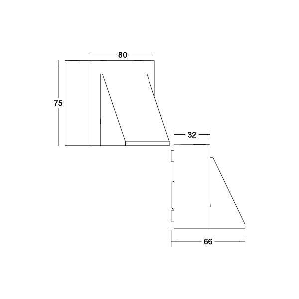 Rysunek techniczny giętego elementu tnącego o wymiarach 80x75 mm oraz 32x66 mm.