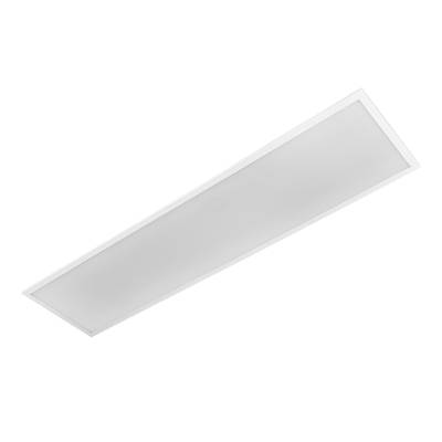 Prostokątny panel LED w białej ramce, zawieszony na czarnym tle. Prezentuje prosty, nowoczesny design.