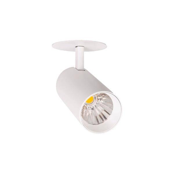 Biała lampa sufitowa z cylindrycznym kloszem.