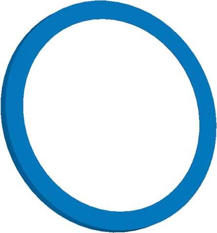 Niebieski okrąg na białym tle, symbolizujący jedność lub nieskończoność.