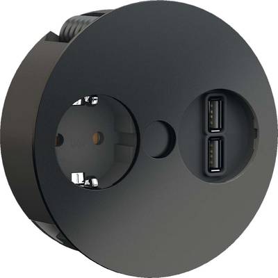 Czarna wtyczka z dwoma portami USB, prezentująca funkcjonalność jednoczesnego zasilania energetycznego i transmisji danych we współczesnych gospodarstwach domowych.