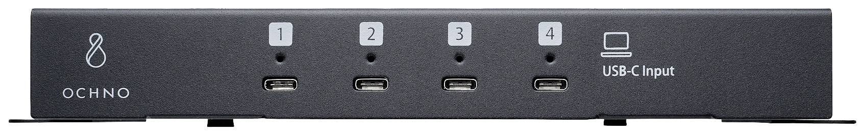 Koncentrator USB-C z 4 wejściami, ponumerowanymi od 1 do 4. Nazwa marki: OCHNO.