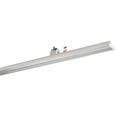 Długa, wąska lampa LED z białą obudową i niebieskim złączem, przeznaczona do montażu w sufitach.