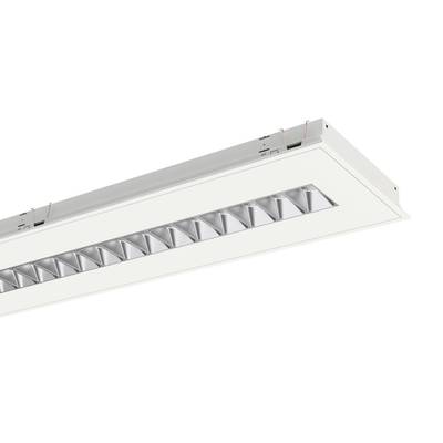 Wpuszczana lampa sufitowa o prostokątnym kształcie z wieloma małymi reflektorami. Idealna do nowoczesnego oświetlenia wnętrz.