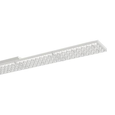 Lampa sufitowa o nowoczesnym, prostokątnym kształcie z licznymi małymi diodami LED, zapewniającymi równomierne oświetlenie.