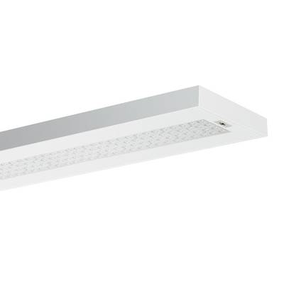 Prostokątna lampa sufitowa LED w białej obudowie, prezentująca nowoczesną, minimalistyczną formę, odpowiednia do biur lub pomieszczeń mieszkalnych.