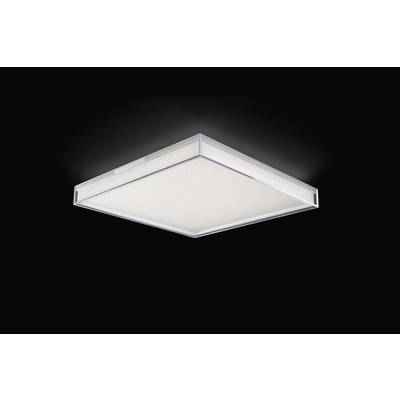 Kwadratowa lampa sufitowa LED o nowoczesnym, minimalistycznym designie w ciemnym pomieszczeniu. Emituje równomierne, jasne światło.