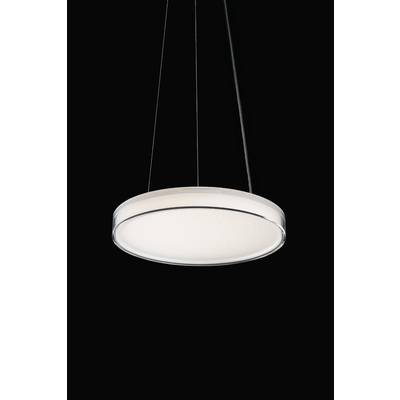Pojedyncza, nowoczesna, okrągła lampa wisząca na czarnym tle. Minimalistyczny i elegancki wygląd.
