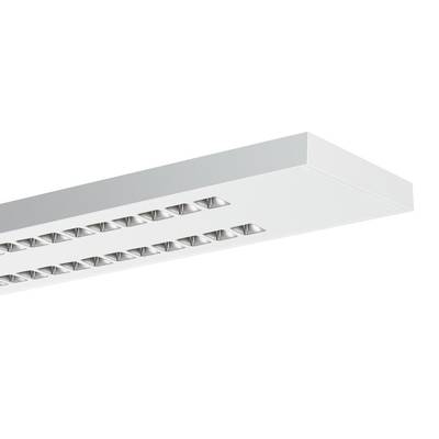 Biała lampa sufitowa LED o prostokątnym kształcie z wieloma kwadratowymi elementami świetlnymi, zaprojektowana w nowoczesnym i minimalistycznym stylu.