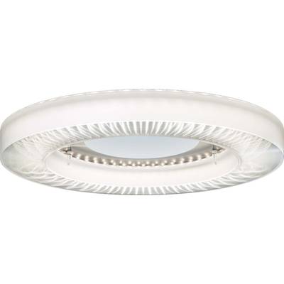Nowoczesna lampa sufitowa LED o okrągłym, płaskim kształcie z teksturowaną powierzchnią, równomiernie rozpraszająca światło.