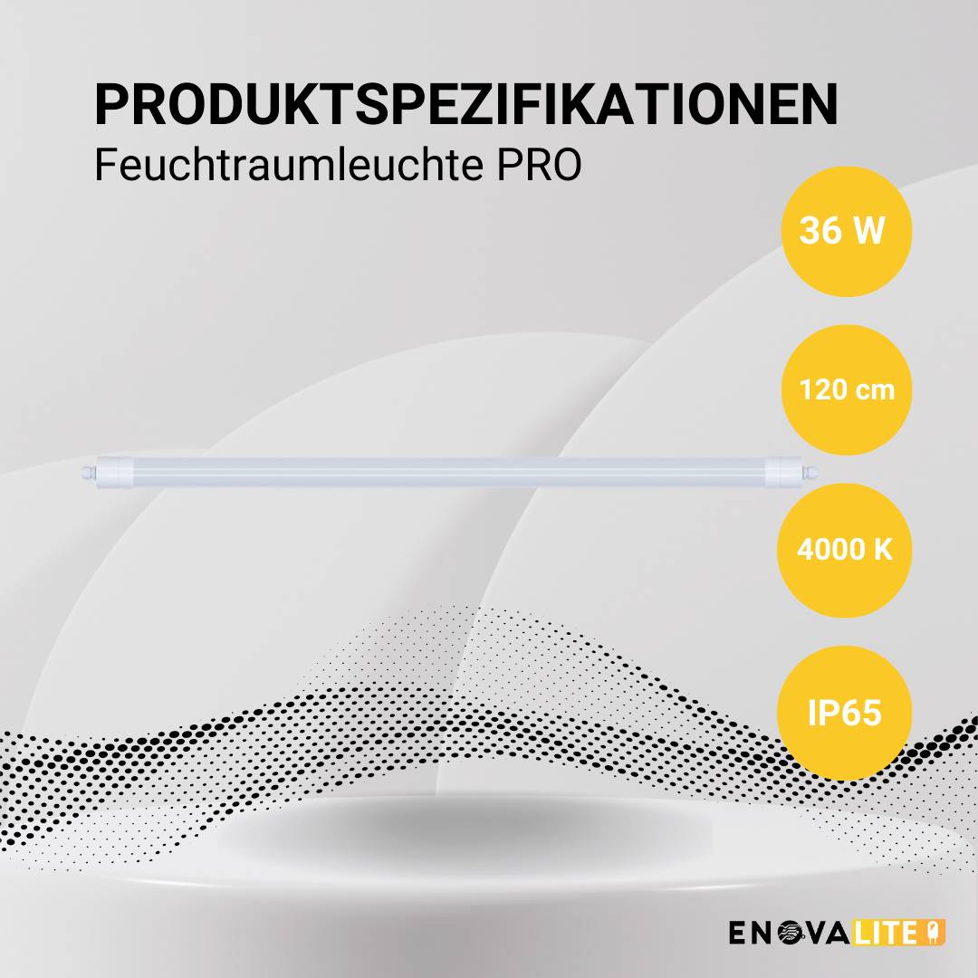 Cechy produktu lampy do pomieszczeń wilgotnych PRO: 36 W, 120 cm, 4000 K, stopień ochrony IP65.