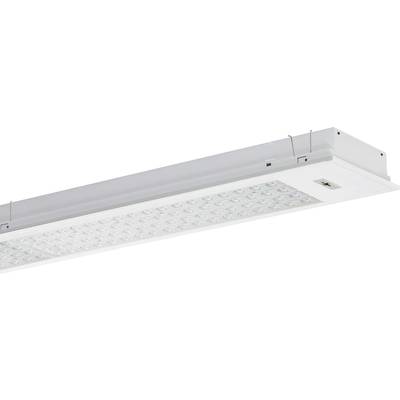 Prostokątna lampa sufitowa LED w srebrnej obudowie, odpowiednia do biur lub przestrzeni komercyjnych.