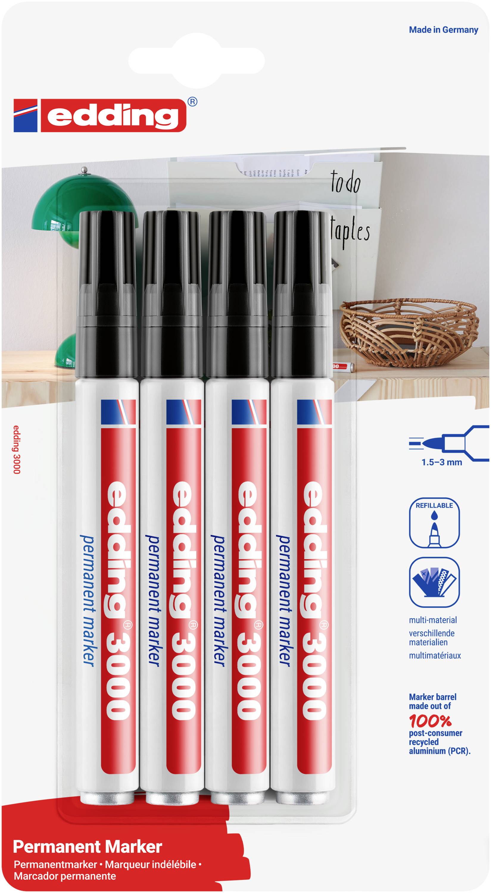 Edding Permanentmarker 4-3000-4-1001 Marker permanentny czarny Wodoodporny: Tak-0
