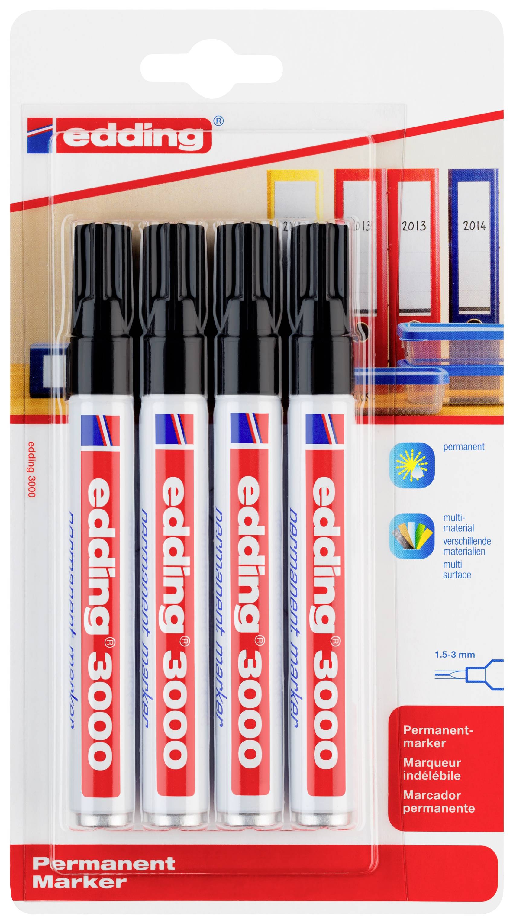 Перманентний маркер Edding Permanentmarker 4-3000-4-1001 чорний, водонепроникний: так