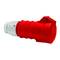 Czerwony, cylindryczny wtyk CEE z wieloma stykami, przeznaczony do przemysłowych zastosowań w zakresie przesyłu energii elektrycznej.