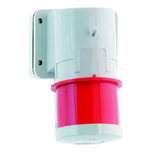 Biała mocowana ściennie oprawa z czerwonym, cylindrycznym światłem alarmowym. Stosowana do wizualnej sygnalizacji alarmu lub ostrzeżenia.