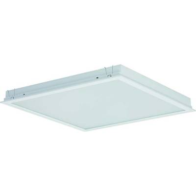Biała, kwadratowa lampa sufitowa LED o minimalistycznym designie. Idealna do biur lub pomieszczeń mieszkalnych.