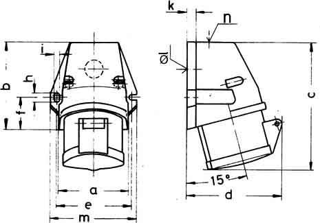 Rysunek techniczny łuku rury z wymiarami i kątami. Po lewej widok z przodu, po prawej widok z boku z nachyleniem 15 stopni.