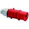 Czerwona wtyczka CEE 16A, 5-biegunowa, do przemysłowych podłączeń elektrycznych, z wytrzymałą obudową z tworzywa sztucznego i połączeniem śrubowym.