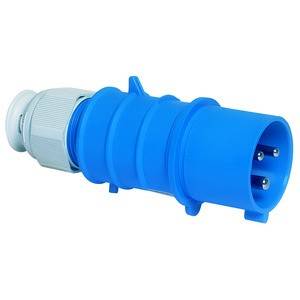 Niebieski, trójbiegunowy złącze elektryczne do instalacji elektrycznych. Odpowiedni do zastosowań przemysłowych lub profesjonalnych.