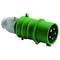Zielony, okrągły wtyk elektryczny z wieloma metalowymi stykami, odpowiedni do zastosowań przemysłowych.