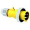 Żółty, trzystykowy wtyk elektryczny z szarym złączem i izolowaną osłoną, przeznaczony do zastosowań przemysłowych.