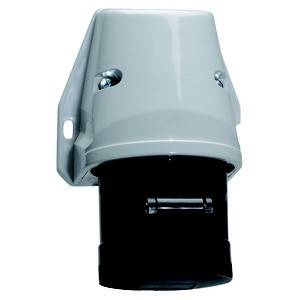 Cylindryczne, szare i czarne urządzenie elektryczne, które można zamontować na ścianie.