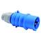 Niebieski, przemysłowy wtyk z wieloma stykami metalowymi i obudową z tworzywa sztucznego. Odpowiedni do połączeń elektrycznych.