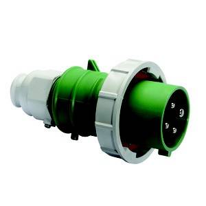 Zielony, okrągły wtyk elektryczny z wieloma stykami, otoczony białą obudową, przeznaczony do zastosowań przemysłowych.