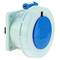 Okrągły, niebieski wtyk przemysłowy z białą obudową, odpowiedni do wysokich natężeń prądu w środowiskach przemysłowych.