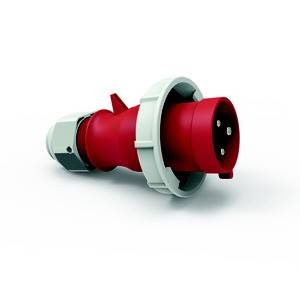 Przemysłowe złącza elektryczne do prądu wysokiej mocy, w kolorystyce czerwono-białej, z trzema stykami oraz wytrzymałą obudową.